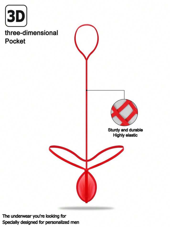 Men's Fashionable Neck- Hanging Bright Red Hollow Mesh Men's Underwear